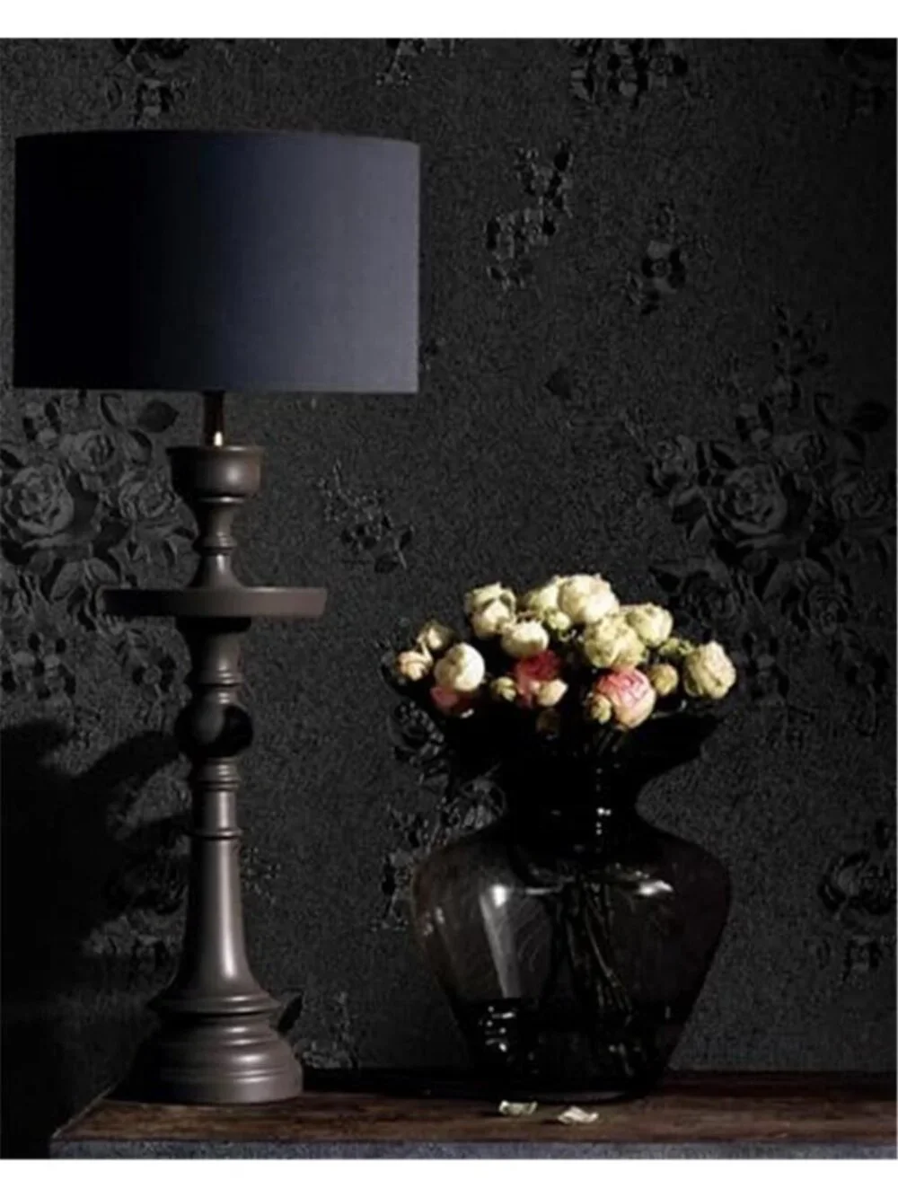 Black Floral Peel Stick Wallpaper Embossed Textured Removable Vinyl Contact